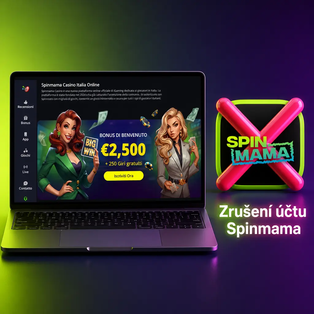 Návod na zrušení účtu Spinmama v nastavení profilu včetně výběru zůstatku a potvrzení kódem